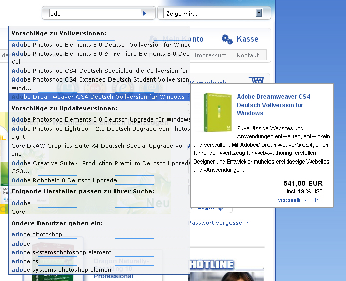 Abbildung 2: Gut gelöste Suchfunktion unter www.originalsoftware.de